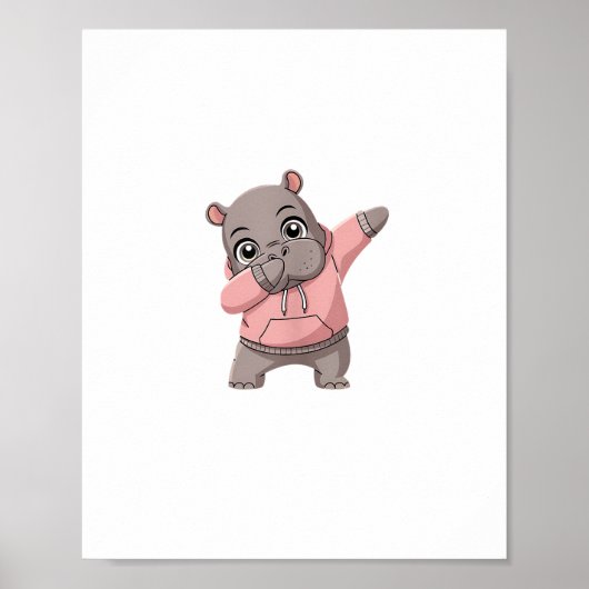 Schattigee Pygmee Hippo Kinder Meisjes Jongens Dab Poster (Voorkant)