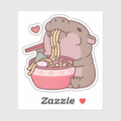 Schattigee Pygmee Hippo slurpen op Ramen Noodles Sticker (Vel)