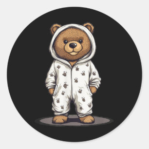 Schattigee pyjama Beer outfit voor pyjama's en ted Ronde Sticker