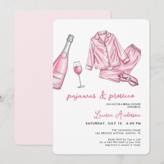 Schattigee pyjama en Prosecco Vrijgezellenfeest Kaart (Voorkant / Achterkant)