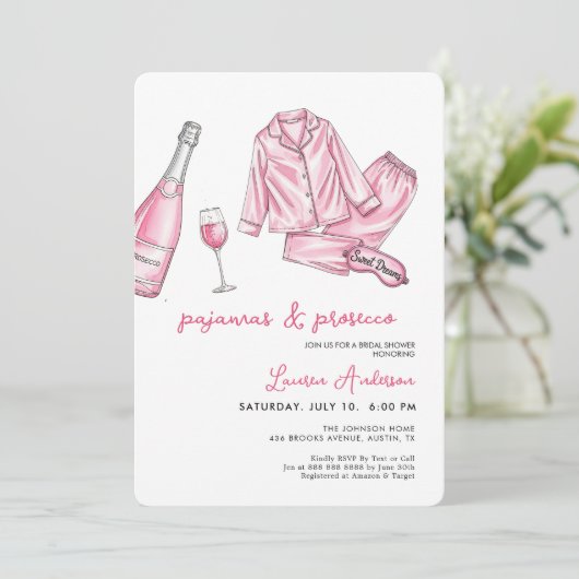 Schattigee pyjama en Prosecco Vrijgezellenfeest Kaart (Staand voorkant)
