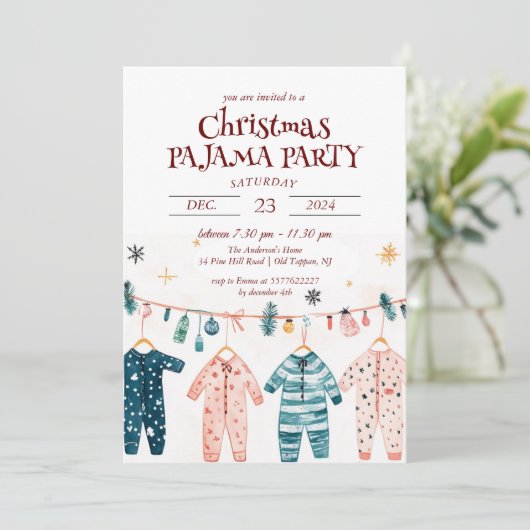 Schattigee pyjama kerstfeest kaart (Staand voorkant)