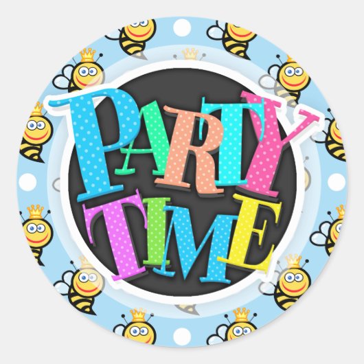 Schattigee Queen Bee, Baby Blue & White Polka Dots Ronde Sticker (Voorkant)