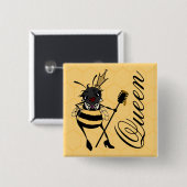 SCHATTIGEE QUEEN BEE GRAFISCHE VIERKANTE PIN TERUG BUTTON 5,1 CM (Voorkant /achterkant)