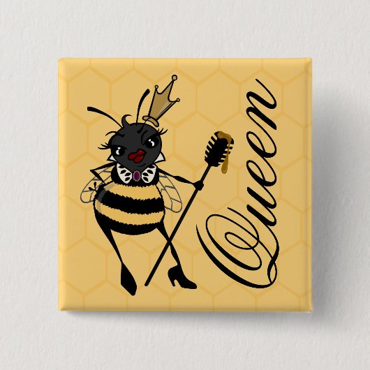 SCHATTIGEE QUEEN BEE GRAFISCHE VIERKANTE PIN TERUG BUTTON 5,1 CM (Voorkant)