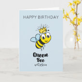 Schattigee Queen Bee met Crown Happy Birthday Kaart (Gele Bloem)