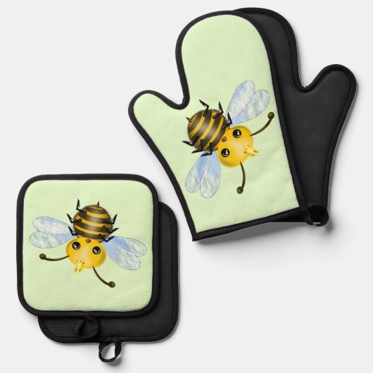 Schattigee Queen Bee Oven Mitt & Pot Holder Set (Voorkant / Achterkant)