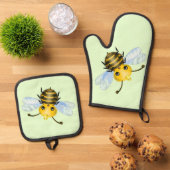 Schattigee Queen Bee Oven Mitt & Pot Holder Set (Top down)