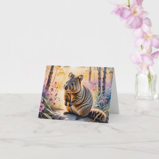 Schattigee Quokka Roze Bloemen Waterverf Blank Gro Kaart (Orchidee)