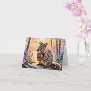 Schattigee Quokka Roze Bloemen Waterverf Blank Gro Kaart