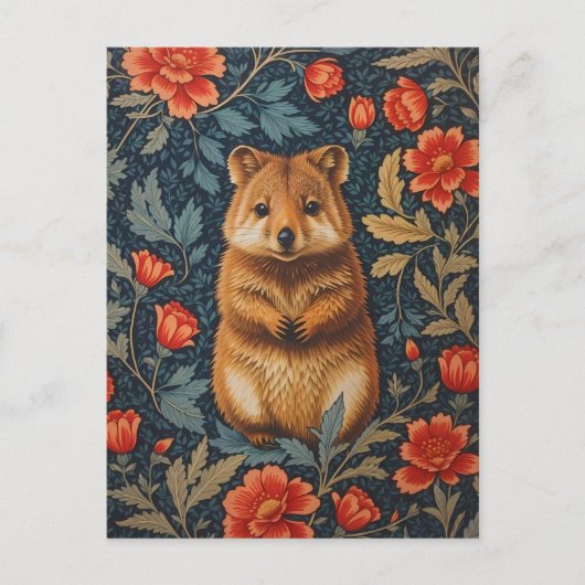 Schattigee Quokka William Morris Geïnspireerd Bloe Briefkaart (Voorkant)
