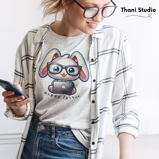 Schattigee Rabbit Tech Guru Hoppy Pasen & Aangepas T-shirt