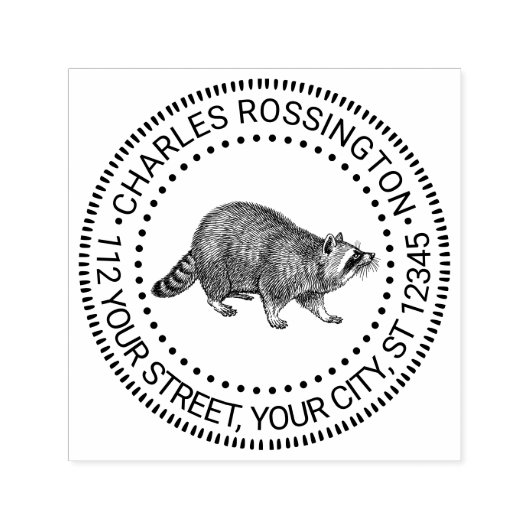 Schattigee Raccoon SIde Uitzicht Tekennaam Adres Zelfinktende Stempel (Design)