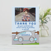 Schattigee Race Auto Blauwe Verjaardag Dank u Foto Bedankkaart (Staand voorkant)