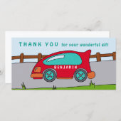 Schattigee Race Auto Red Boy Verjaardag Bedankt Ca (Voorkant / Achterkant)