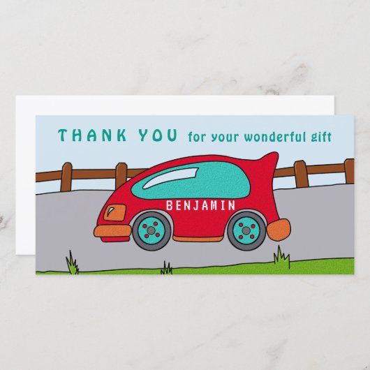 Schattigee Race Auto Red Boy Verjaardag Bedankt Ca (Voorkant / Achterkant)