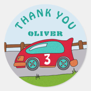 Schattigee Race Auto Rode Jongen Naam Leeftijd Ver Ronde Sticker