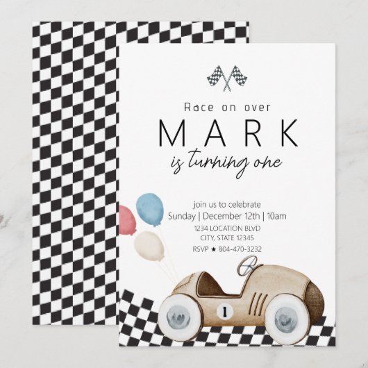 Schattigee Race Auto Verjaardag Kaart (Voorkant / Achterkant)