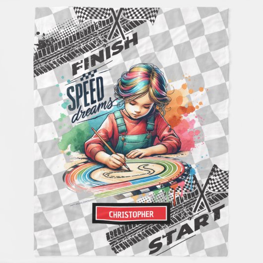 Schattigee racedeken Formula 1 Girl Verjaardagscad Fleece Deken (Voorkant)