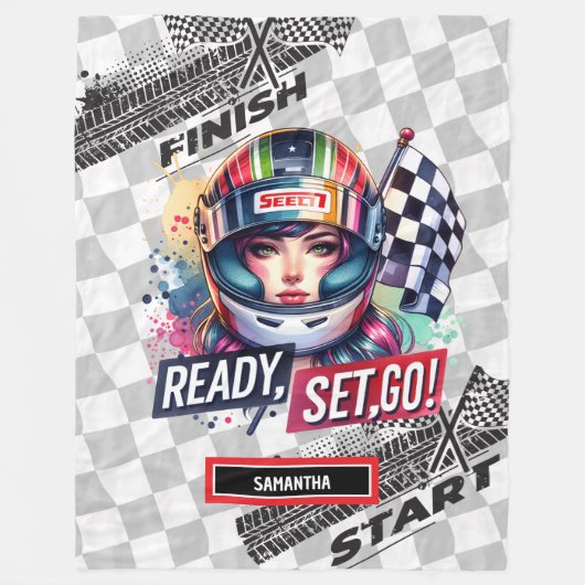 Schattigee racedeken Meisje Rijdende Sport Auto Fleece Deken (Voorkant)