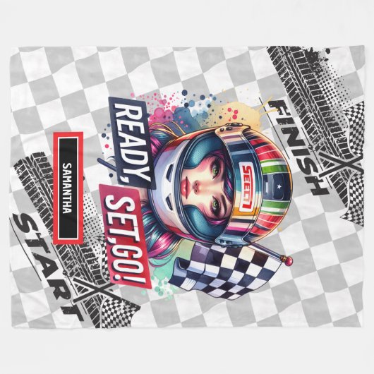 Schattigee racedeken Meisje Rijdende Sport Auto Fleece Deken (Voorkant (Horizontaal))