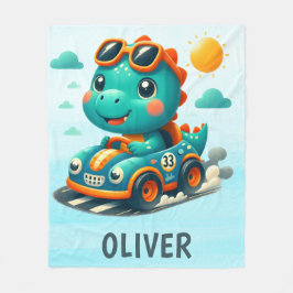 Schattigee Racing Dinosaurus in een Auto Fleece Deken