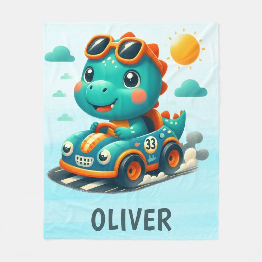 Schattigee Racing Dinosaurus in een Auto Fleece Deken (Voorkant)