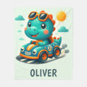 Schattigee Racing Dinosaurus in een Auto Fleece Deken (Voorkant)
