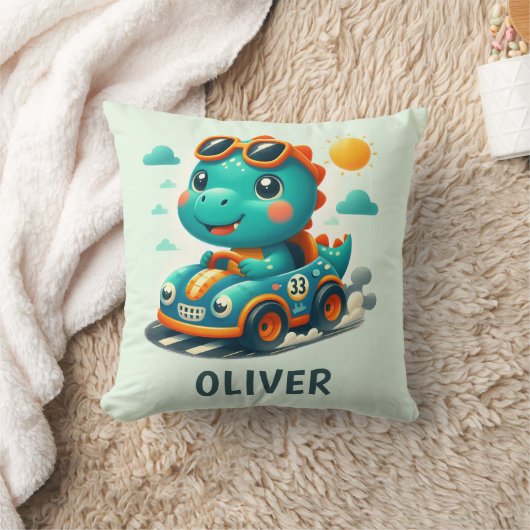 Schattigee Racing Dinosaurus in een Auto Licht Gro Kussen (Deken)