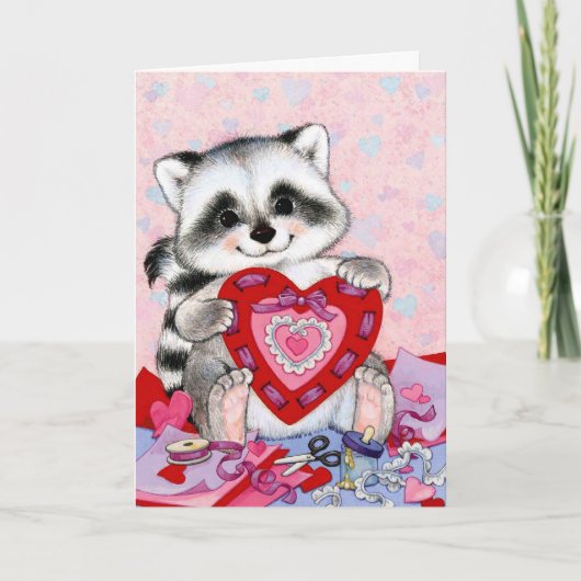 Schattigee Racoon Valentijnsdag Aanpasbare kaart (Voorkant)