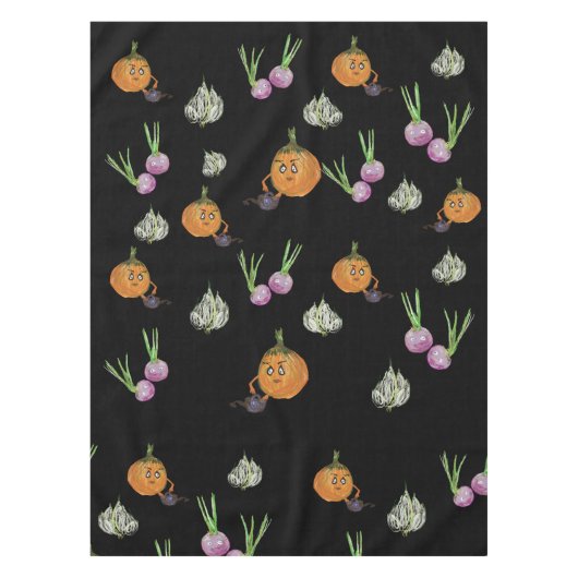 Schattigee radijzen, uien en knoflook. tafelkleed (Voorkant)