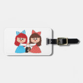 Schattigee Rag Doll Vrienden Meisjes met Bogen en Bagagelabel (Voorkant horizontaal)