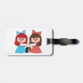 Schattigee Rag Doll Vrienden Meisjes met Bogen en Bagagelabel (Achterkant horizontaal)