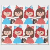 Schattigee Rag Doll Vrienden Meisjes met Bogen en  Cadeaupapier (Vlak)