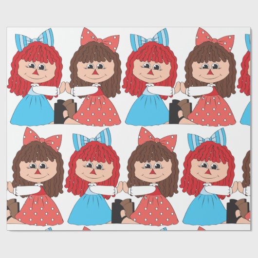 Schattigee Rag Doll Vrienden Meisjes met Bogen en  Cadeaupapier (Vlak)