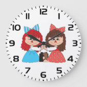 Schattigee Rag Doll Vrienden Meisjes met Bogen en  Grote Klok (Voorkant)