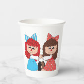 Schattigee Rag Doll Vrienden Meisjes met Bogen en  Papieren Bekers (Voorkant)