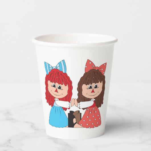 Schattigee Rag Doll Vrienden Meisjes met Bogen en  Papieren Bekers (Voorkant)