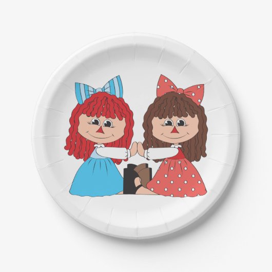 Schattigee Rag Doll Vrienden Meisjes met Bogen en Papieren Bordje (Voorkant)