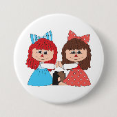Schattigee Rag Doll Vrienden Meisjes met Bogen en  Ronde Button 7,6 Cm (Voorkant)