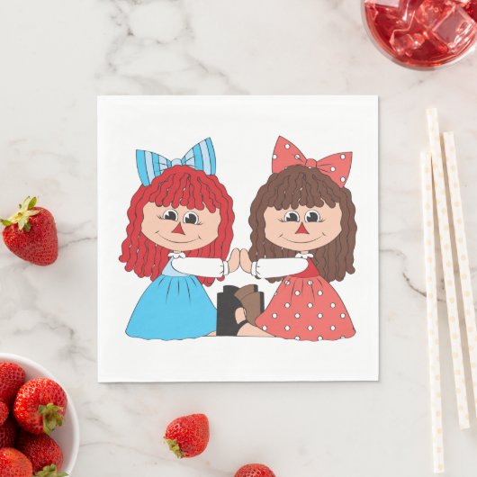 Schattigee Rag Doll Vrienden Meisjes met Bogen en  Servet (Insitu)