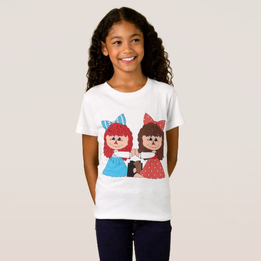 Schattigee Rag Doll Vrienden Meisjes met Bogen en  T-shirt (Voorkant volledig)