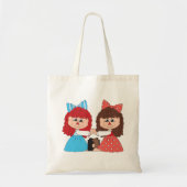 Schattigee Rag Doll Vrienden Meisjes met Bogen en  Tote Bag (Voorkant)
