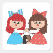 Schattigee Rag Doll Vrienden Meisjes met Bogen en  Vierkante Sticker (Voorkant)