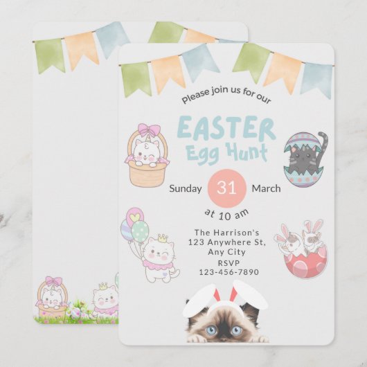  Schattigee Ragdoll Cat Bunny Easter Kaart (Voorkant / Achterkant)