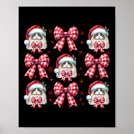 Schattigee Ragdoll Cat Red Plaid Coquette Bow Chri Poster (Voorkant)