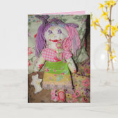 Schattigee Ragdoll Kleine Meisjes Verjaardag Paars Kaart (Gele Bloem)