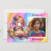 Schattigee Rainbow Anime Girl's Verjaardagsfeestje Kaart (Voorkant)