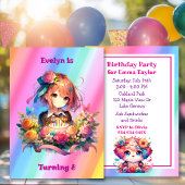 Schattigee Rainbow Anime Girl's Verjaardagsfeestje Kaart
