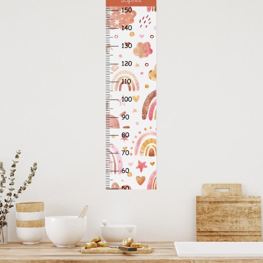 Schattigee Rainbow Boho Groeigrafiek Centimeter Poster (Keuken)